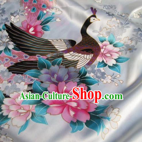 Chinese Traditional Royal Palace Peacock Pattern Design White Brocade Fabric Ancient Costume Tang Suit Cheongsam Hanfu Material