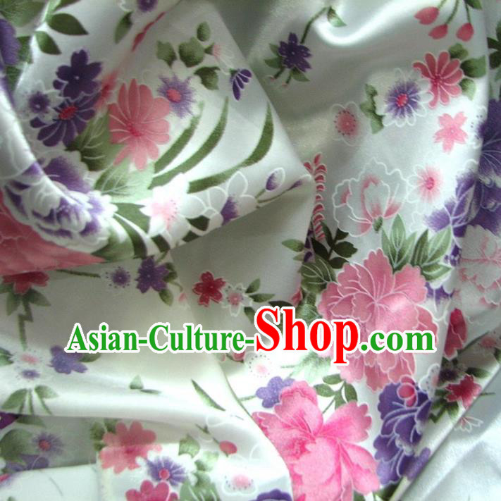 Chinese Traditional Royal Palace Printing Peony Design White Brocade Fabric Ancient Costume Tang Suit Cheongsam Hanfu Material