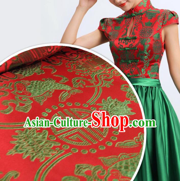 Chinese Traditional Royal Palace Double Fish Pattern Design Hanfu Brocade Mongolian Robe Fabric Ancient Costume Tang Suit Cheongsam Material