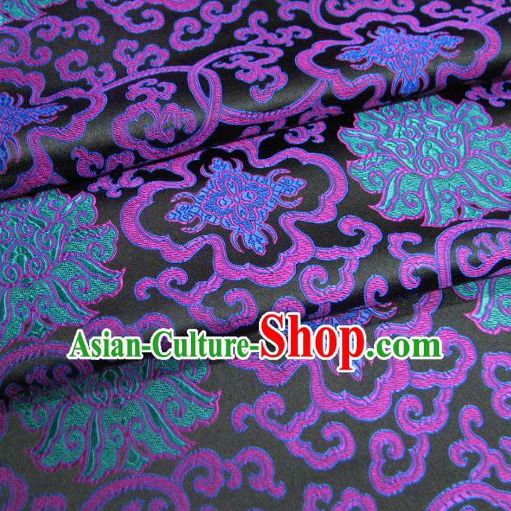 Chinese Traditional Palace Purple Pattern Design Hanfu Black Brocade Mongolian Robe Fabric Ancient Costume Tang Suit Cheongsam Material