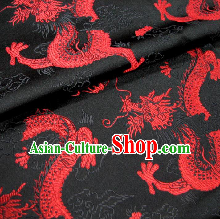 Chinese Traditional Palace Dragons Pattern Hanfu Black Brocade Mongolian Robe Fabric Ancient Costume Tang Suit Cheongsam Material