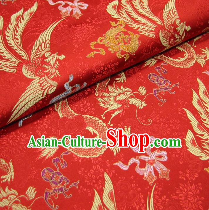 Chinese Traditional Palace Dragons Pattern Hanfu Red Brocade Mongolian Robe Fabric Ancient Costume Tang Suit Cheongsam Material