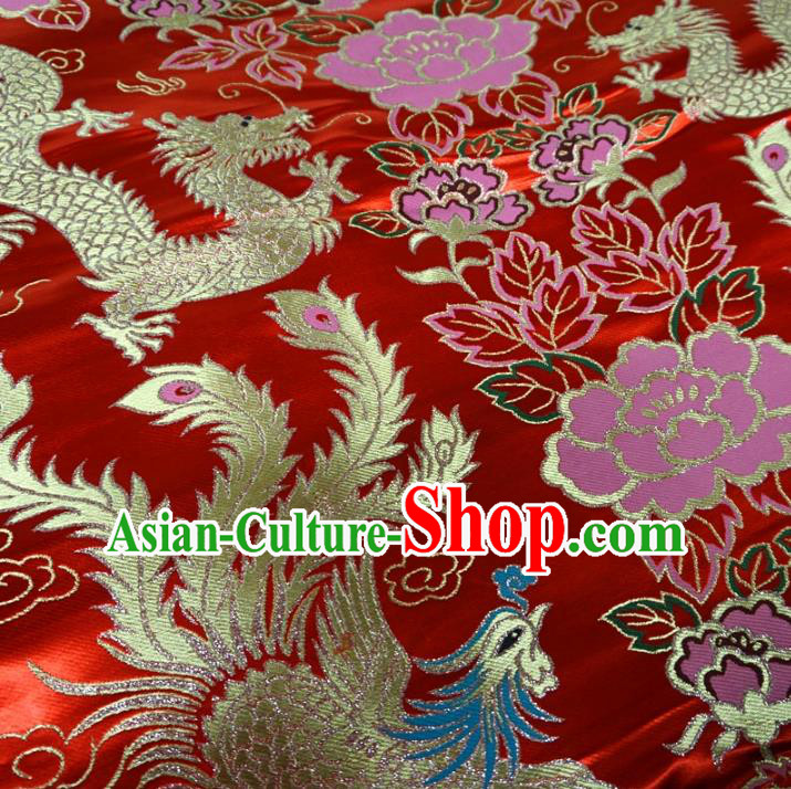Chinese Traditional Palace Dragon Phoenix Pattern Hanfu Red Brocade Fabric Ancient Costume Tang Suit Cheongsam Material