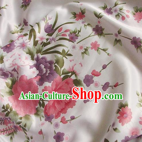 Chinese Traditional Royal Palace Printing Peony Hanfu White Brocade Fabric Ancient Costume Tang Suit Cheongsam Material