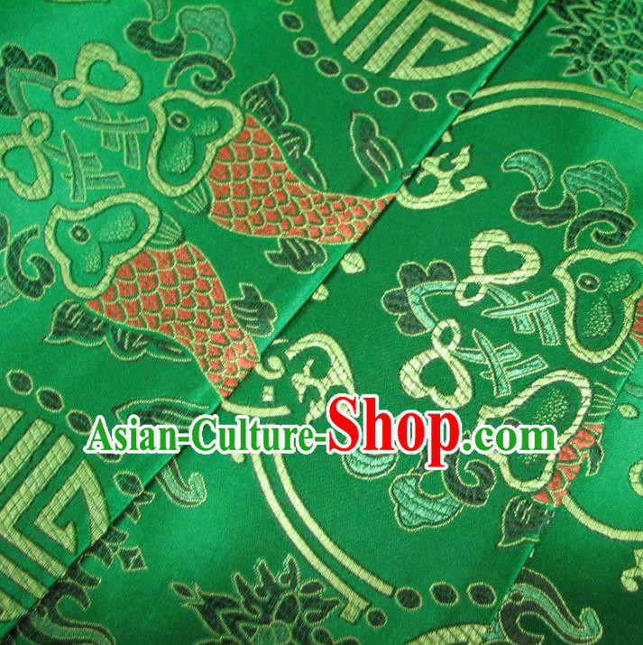 Chinese Traditional Palace Double Fish Pattern Design Hanfu Green Brocade Fabric Ancient Costume Tang Suit Cheongsam Material