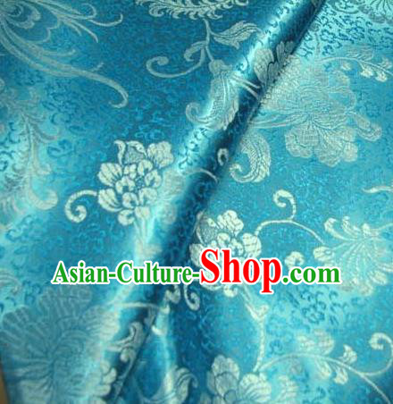 Chinese Traditional Palace Rich Flowers Pattern Design Hanfu Blue Brocade Fabric Ancient Costume Tang Suit Cheongsam Material