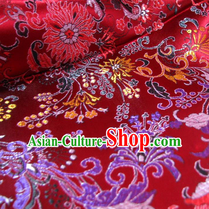 Chinese Traditional Palace Rich Pattern Design Hanfu Red Brocade Fabric Ancient Costume Tang Suit Cheongsam Material