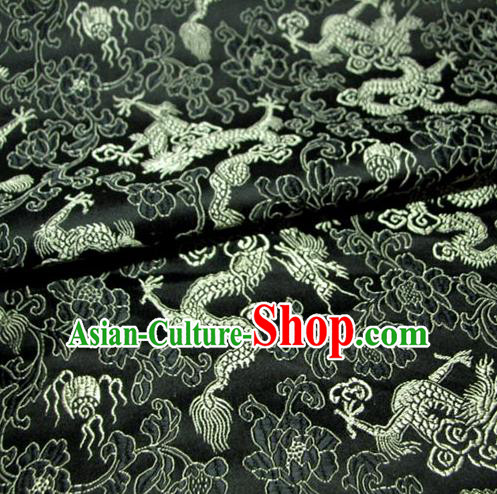 Chinese Traditional Palace Dragons Pattern Design Hanfu Black Brocade Mongolian Robe Fabric Ancient Costume Tang Suit Cheongsam Material