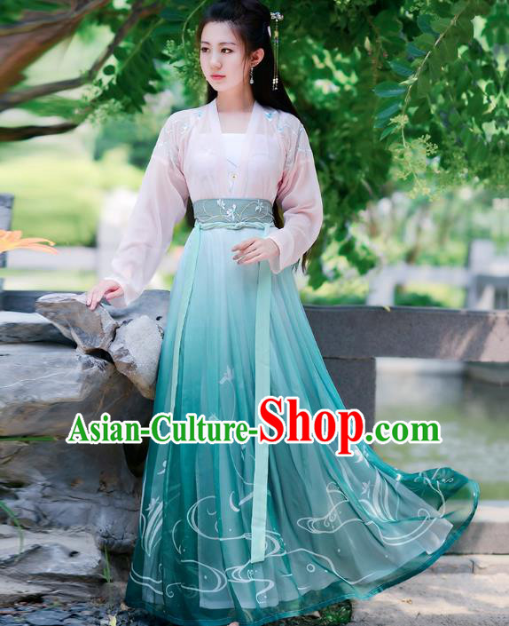 Traditional Chinese Tang Dynasty Young Lady Princess Hanfu Embroidered Costume for Women