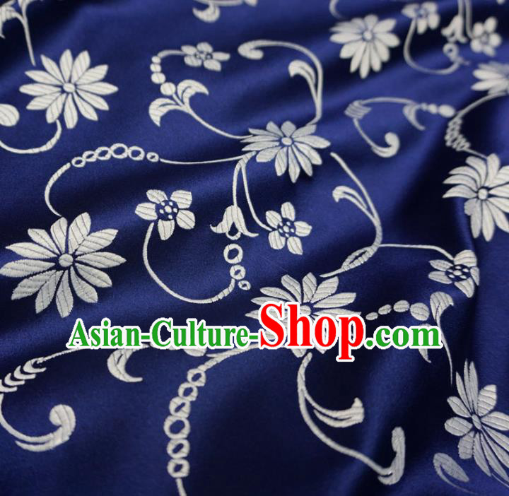 Chinese Traditional Palace Pattern Hanfu Navy Brocade Fabric Ancient Costume Tang Suit Cheongsam Material