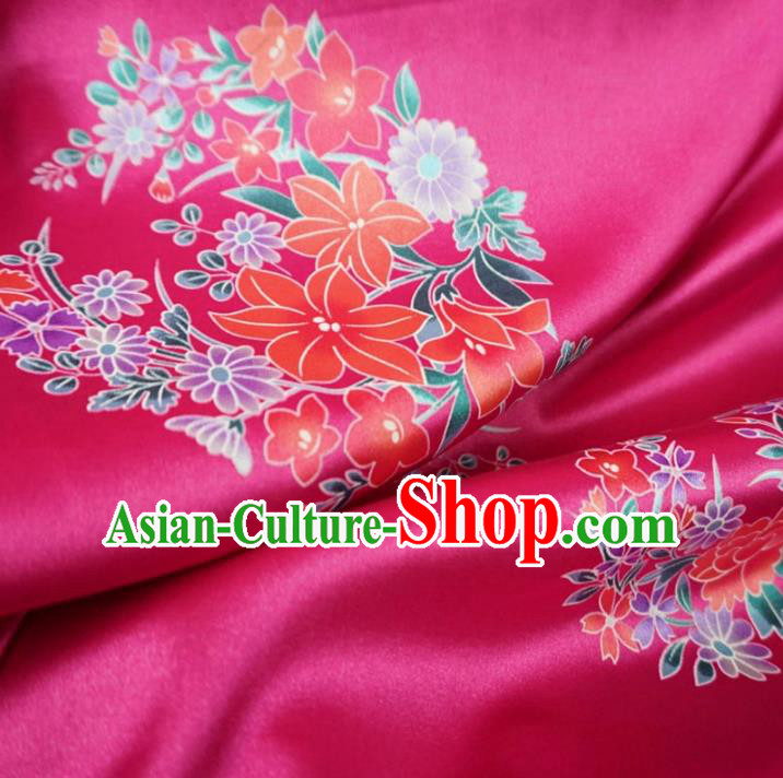 Chinese Traditional Palace Printing Flowers Pattern Hanfu Rosy Brocade Fabric Ancient Costume Tang Suit Cheongsam Material