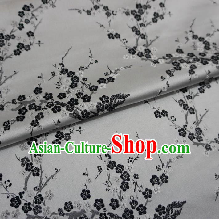 Chinese Traditional Palace Wintersweet Flowers Pattern Hanfu Grey Brocade Fabric Ancient Costume Tang Suit Cheongsam Material