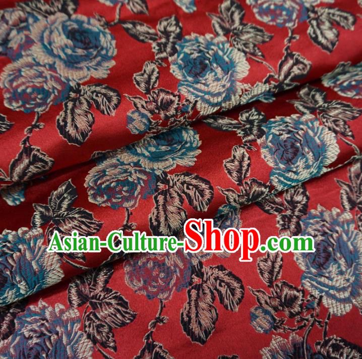 Chinese Traditional Palace Flowers Pattern Hanfu Red Brocade Fabric Ancient Costume Tang Suit Cheongsam Material