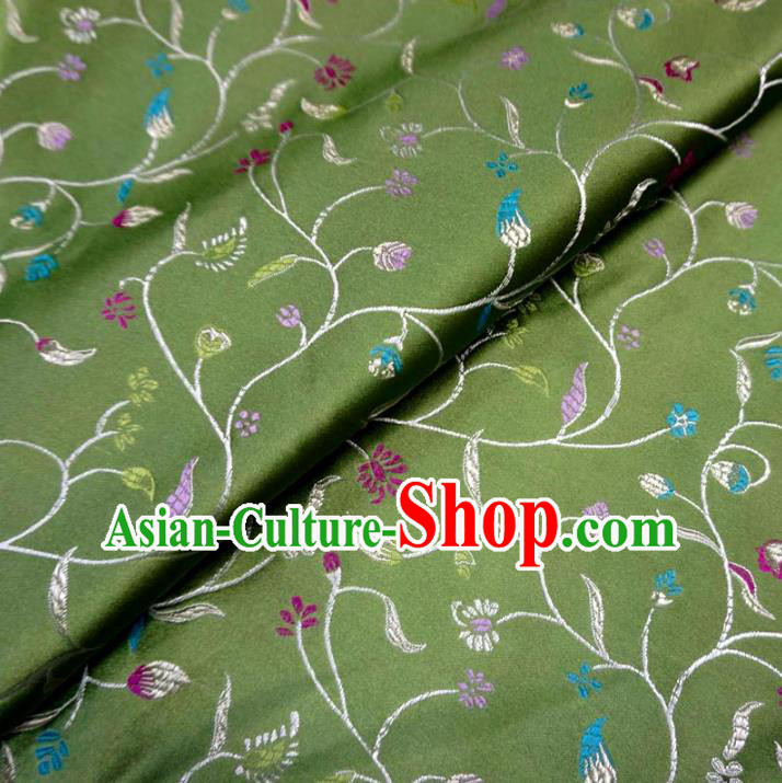 Chinese Traditional Palace Flowers Pattern Hanfu Green Brocade Fabric Ancient Costume Tang Suit Cheongsam Material