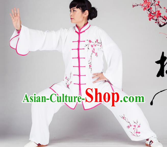 Traditional Chinese Kung Fu Printing Plum Blossom Costume, China Martial Arts Uniform Tai Ji Tang Suit Plated Buttons Clothing for Women