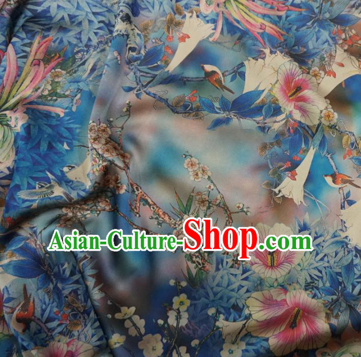 Chinese Traditional Palace Printing Hanfu Blue Brocade Qipao Fabric Ancient Costume Tang Suit Cheongsam Material