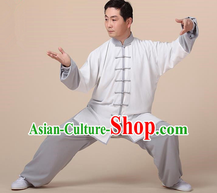 Chinese Kung Fu Grey Plated Buttons Costume, Traditional Martial Arts Kung Fu Tai Ji Uniform for Women for Men