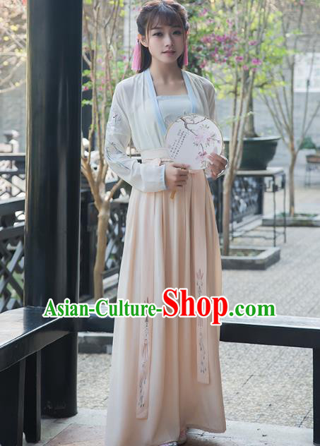 Traditional Chinese Ancient Young Lady Hanfu Embroidered Costume, China Song Dynasty Princess Clothing for Women