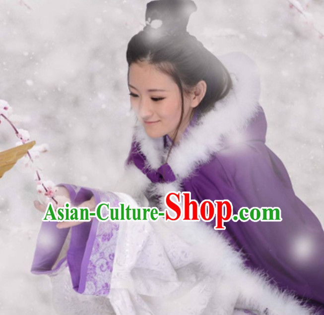 Ancient Chinese Style Mantle Kimono Costume Ancient Embroidered Plum Blossom Purple Clothing Complete Set
