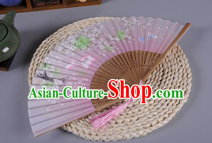 Traditional Chinese Crafts Pink Silk Folding Fan China Oriental Fans for Women