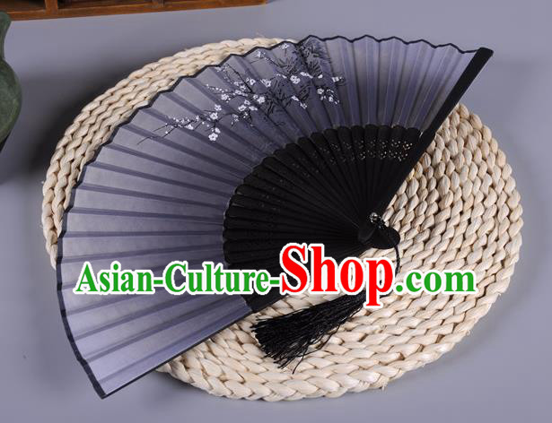 Traditional Chinese Crafts Navy Silk Folding Fan China Oriental Fans for Women