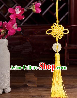 Traditional Chinese Fans Accessories Pendant Yellow Tassel Chinese Knots Fans Pendant