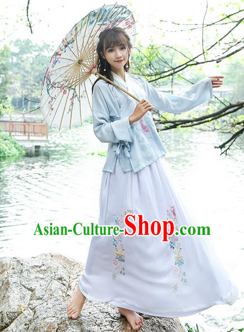 Traditional Chinese Ancient Ming Dynasty Young Lady Hanfu Embroidered Costume for Women