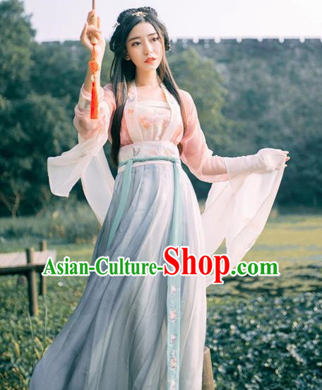 Traditional Chinese Tang Dynasty Princess Costume, China Ancient Palace Lady Hanfu Embroidered Clothing for Women