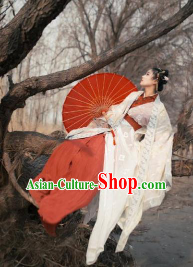Traditional Chinese Jin Dynasty Palace Princess Hanfu Embroidered Costume for Women