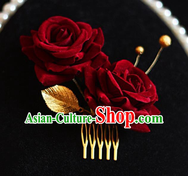 Chinese Traditional Bride Hair Jewelry Accessories Wedding Rose Hair Comb for Women