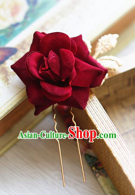 Chinese Traditional Bride Hair Jewelry Accessories Wedding Rose Hairpins Hair Stick for Women