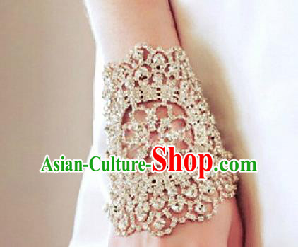 Chinese Traditional Bride Jewelry Accessories Baroque Bracelets Princess Headwear Wedding Crystal Brace Lace for Women