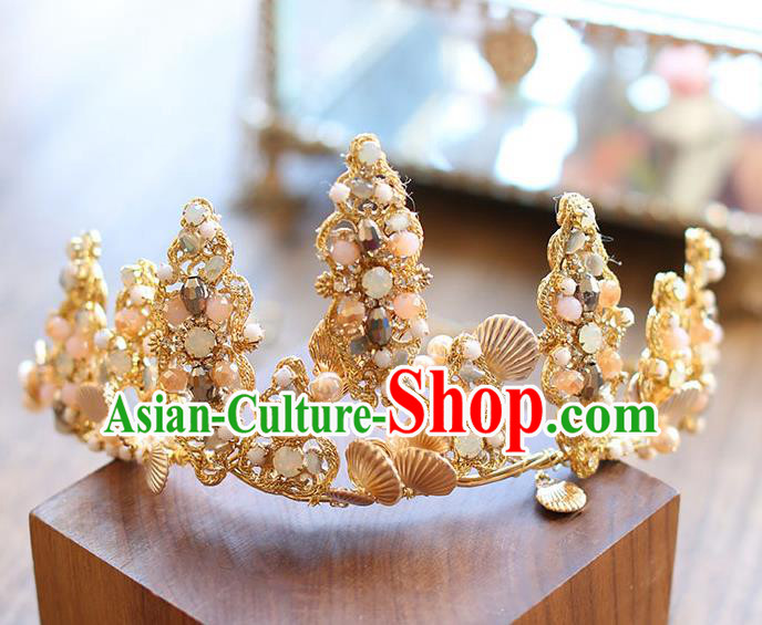 Chinese Traditional Bride Hair Accessories Baroque Princess Golden Hair Clasp Wedding Royal Crown for Women