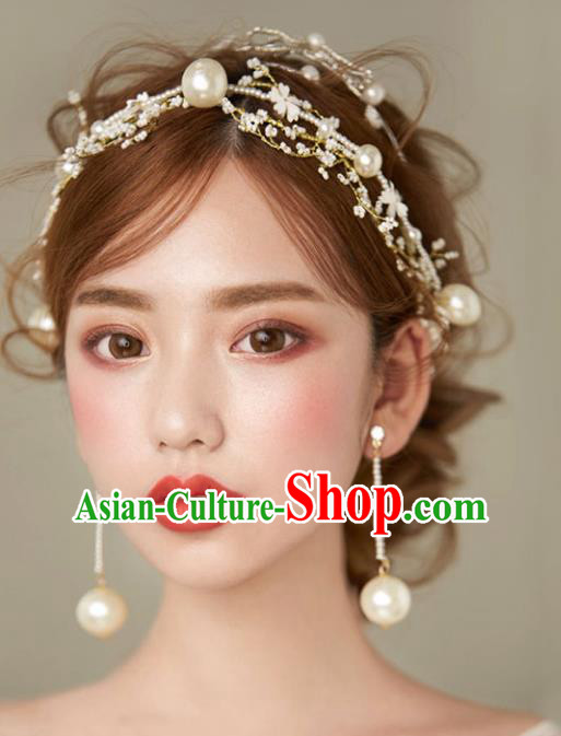 Chinese Traditional Bride Hair Jewelry Accessories Wedding Xiuhe Suit Pearls Hair Clasp and Earrings for Women