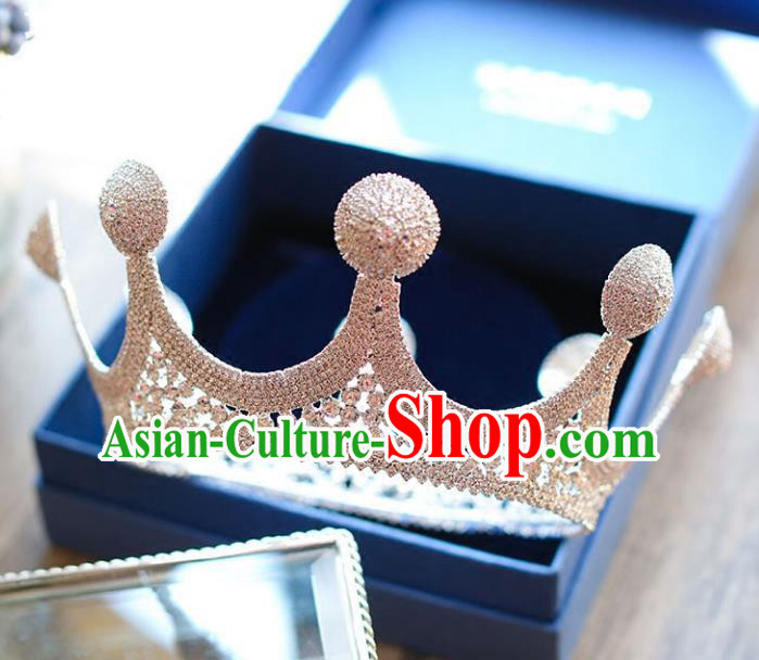 Chinese Traditional Bride Hair Accessories Baroque Queen Hair Clasp Wedding Crystal Round Royal Crown for Women