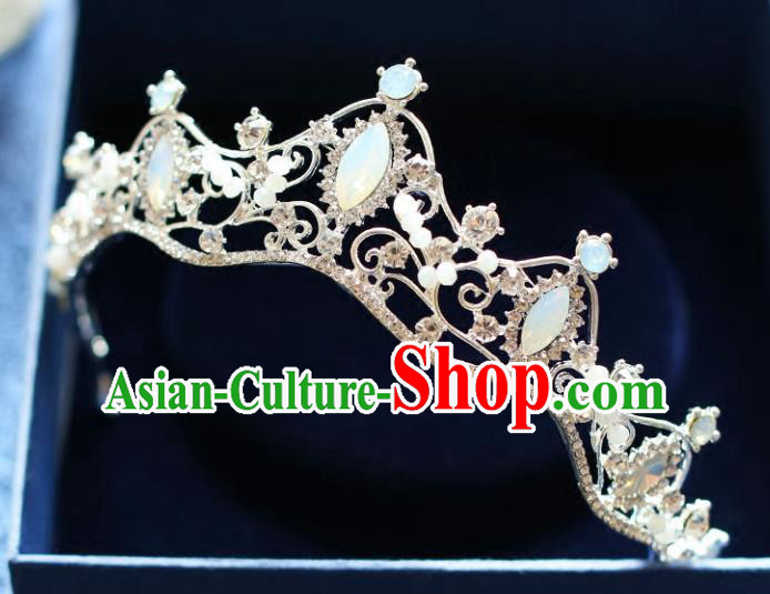 Chinese Traditional Bride Hair Accessories Baroque Queen Hair Clasp Wedding Opal Royal Crown for Women