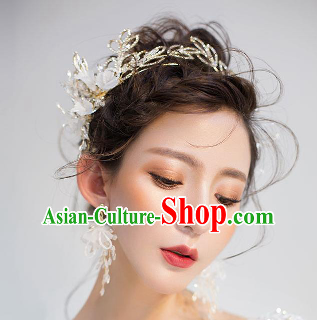 Chinese Traditional Hair Accessories Baroque Wedding Bride Crystal Leaf Royal Crown for Women