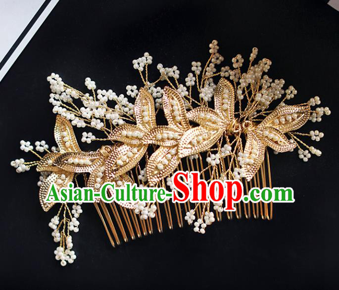 Chinese Traditional Bride Hair Jewelry Accessories Wedding Baroque Golden Hair Comb for Women
