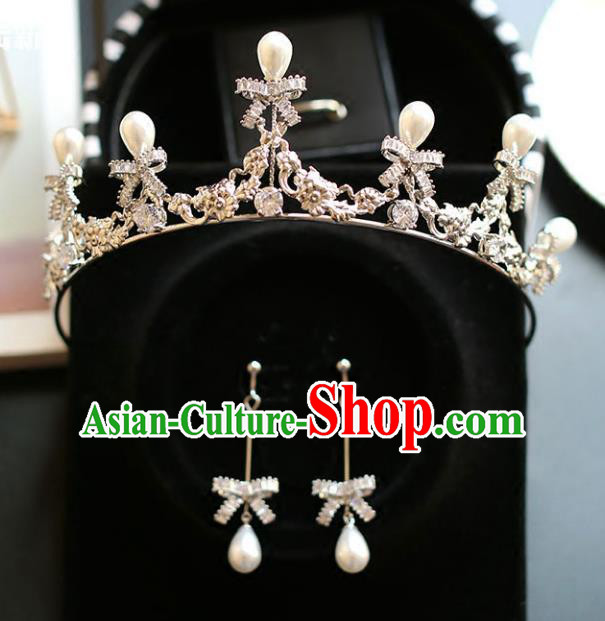 Chinese Traditional Hair Accessories Baroque Queen Hair Clasp Wedding Bride Pearls Royal Crown for Women