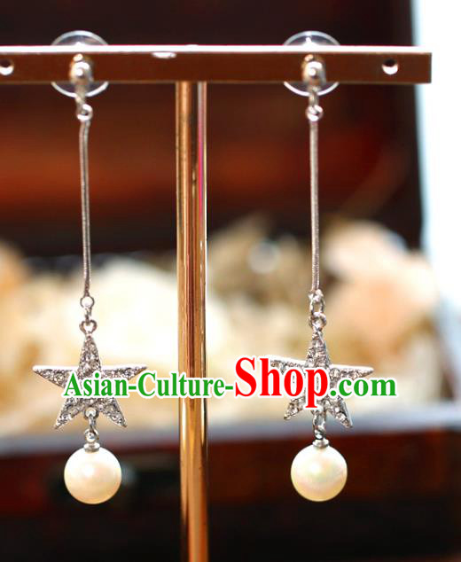 Chinese Traditional Bride Jewelry Accessories Eardrop Princess Wedding Crystal Star Tassel Earrings for Women