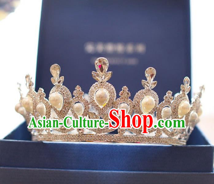 Chinese Traditional Wedding Hair Accessories Baroque Hair Clasp Bride Crystal Pearls Royal Crown for Women