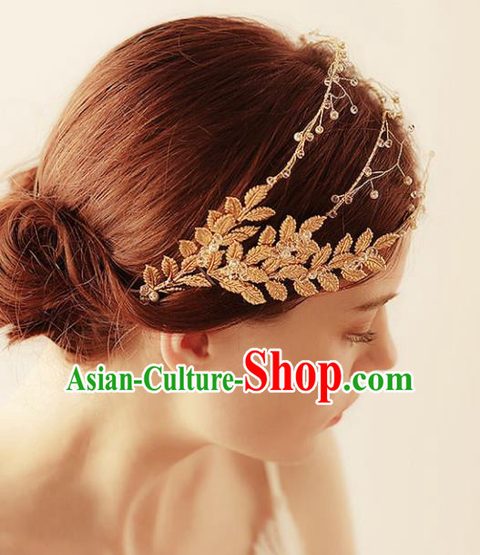 Chinese Traditional Bride Hair Accessories Baroque Princess Wedding Golden Hair Clasp for Women