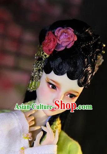 Chinese Traditional Silk Figurine Doll Hair Accessories Flowers Hairpins Ancient Han Dynasty Princess Headwear