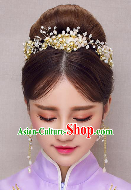 Chinese Traditional Bride Hair Accessories Xiuhe Suit Beads Hair Comb Wedding Hairpins for Women