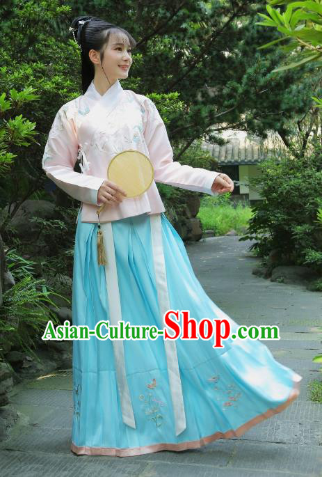 Traditional Chinese Ancient Young Lady Hanfu Clothing, China Ming Dynasty Imperial Princess Embroidered Costume for Women