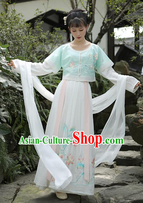 Traditional Chinese Tang Dynasty Palace Lady Princess Hanfu Embroidered Costume for Women