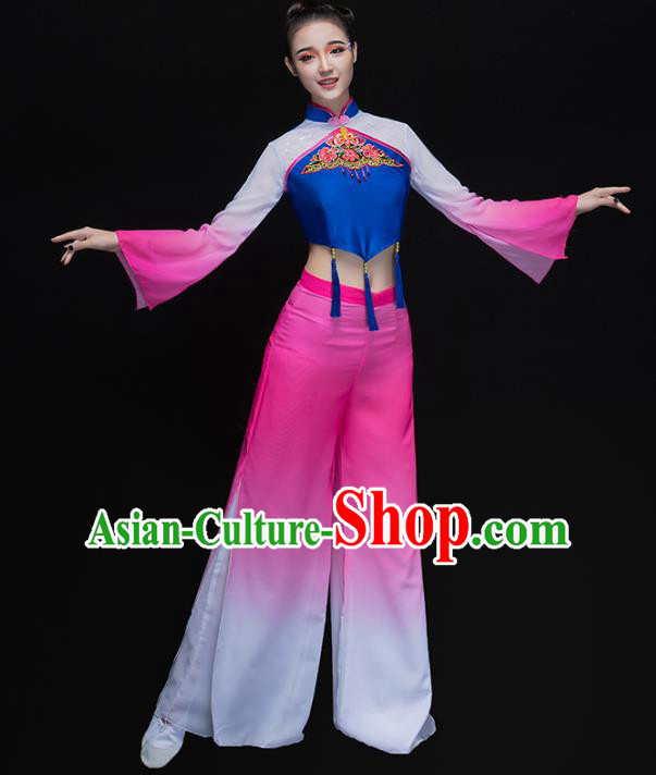 Traditional Chinese Classical Yangge Dance Embroidered Pink Costume, China Yangko Dance Dress Clothing for Women