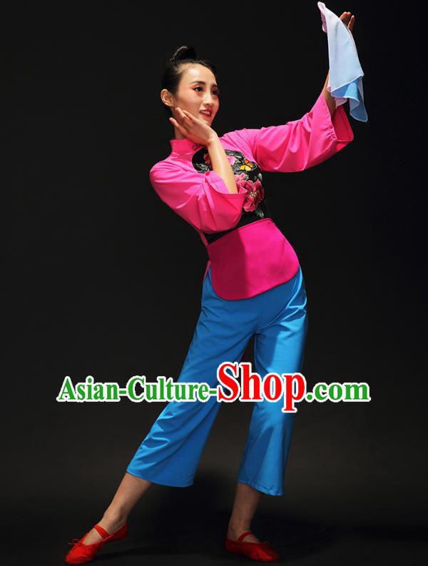 Traditional Chinese Classical Umbrella Dance Embroidered Costume, China Yangko Dance Clothing for Women