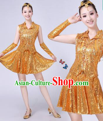 Traditional Chinese Modern Dance Opening Dance Jazz Dance Golden Uniform Folk Dance Chorus Costume for Women