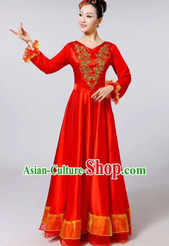 Traditional Chinese Modern Dance Opening Dance Clothing Chorus Red Dress Costume for Women